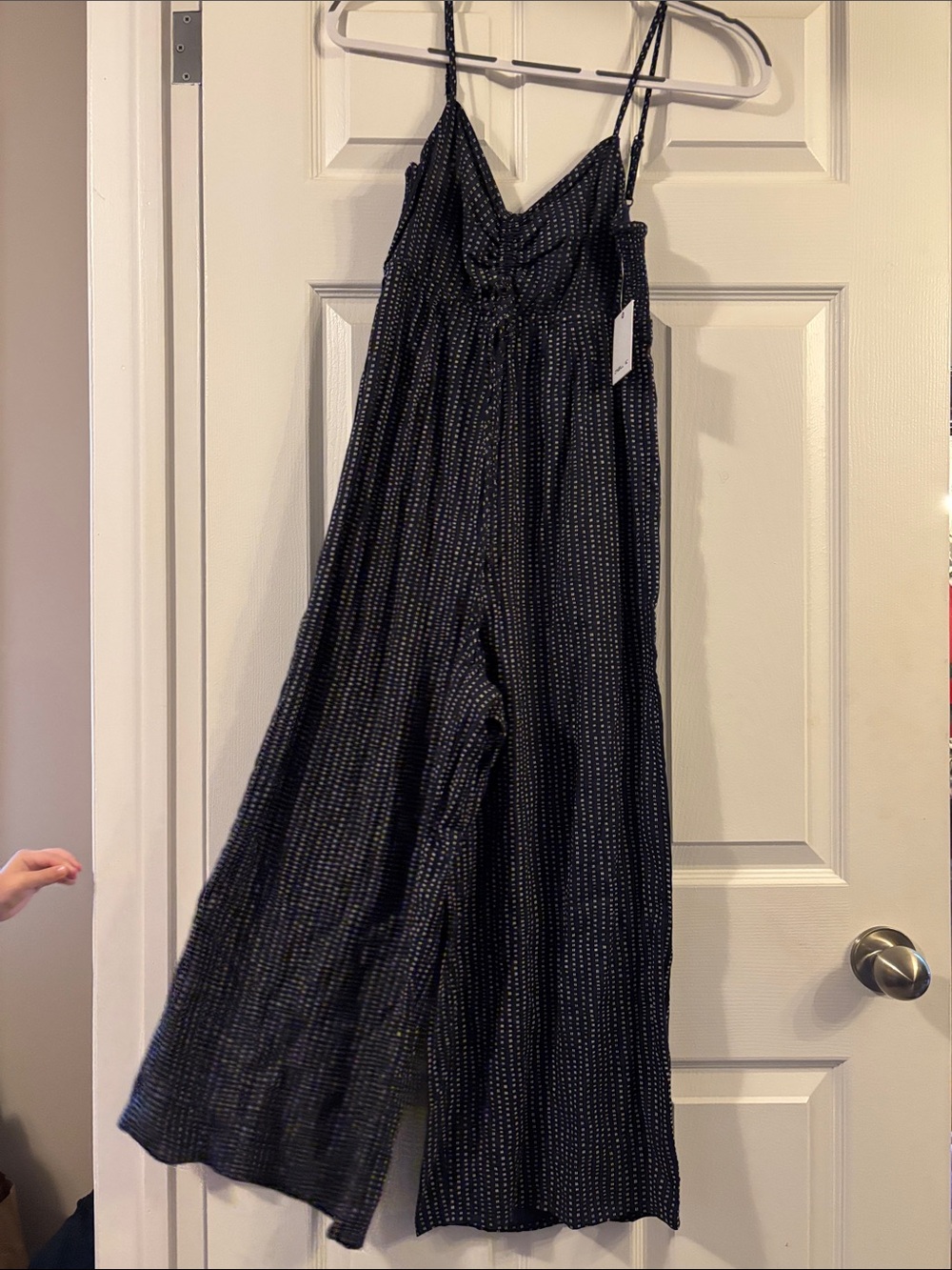 O'Neill Navy Wide- Cropped Leg Spotted Jumpsuit with Spaghetti Straps
